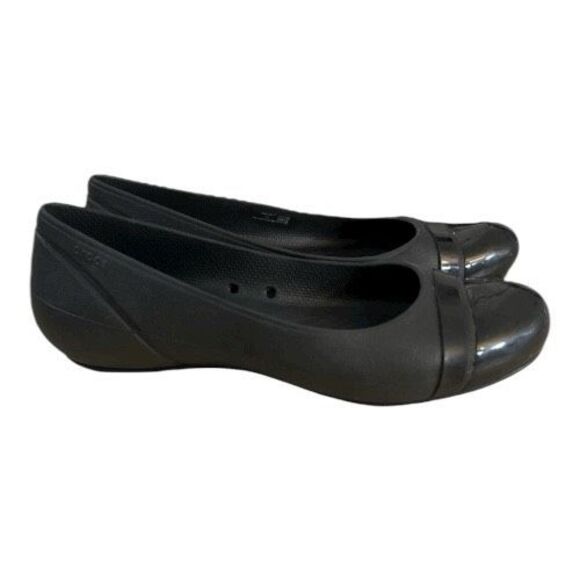 Crocs Gianna Alice Ballet Flat Shoes Black Size 9 Casual Comfort Cap Toe Slip On - Picture 2 of 11